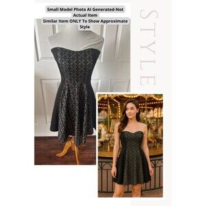 Black Strapless Skater Dress Junior Womens Med  90s Y2K Coquette Fit & Flare
